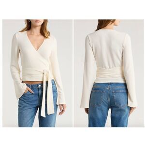 New $98  Reformation Kylen Wrap Top Blouse  in  Fior Di Latte Size Small